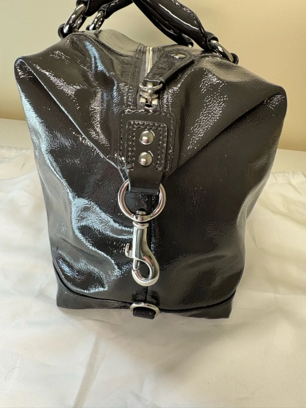 NWOT - Coach Madison Sabrina Satchel in Graphite Patent Leather with Dust Bag